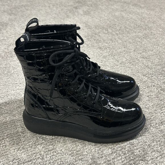 Alexander McQueen Croc Effect Boots Womens 38.5E US 8.5 Black Combat New - Picture 5 of 16